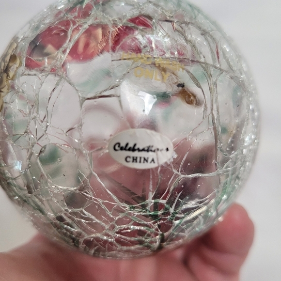 VTG Celebrations Cardinal Xmas Crackled Glass Ball Ornament - Picture 7 of 13